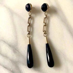 Black Onyx - Silver Dangle Earrings